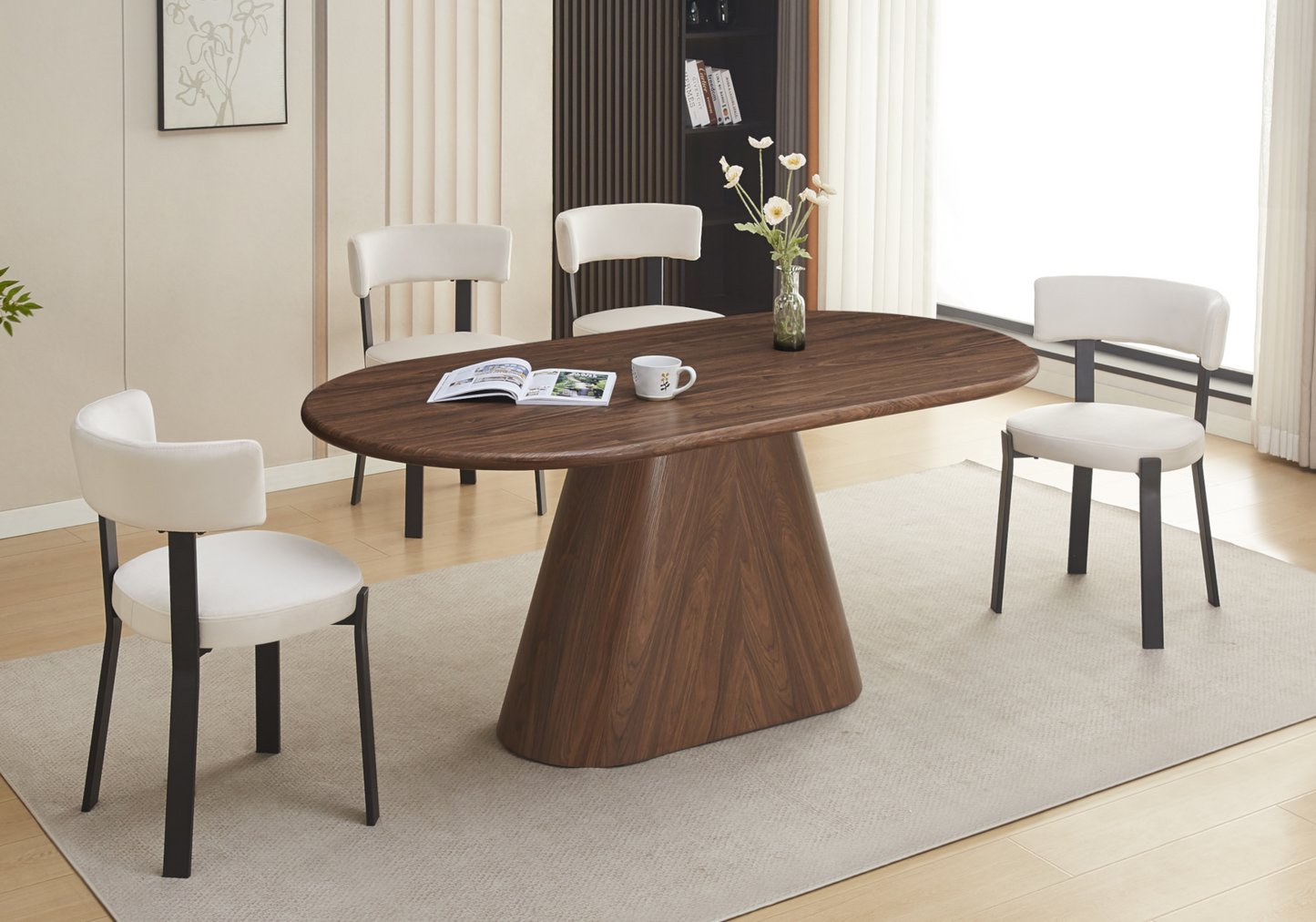 Chaise en velours beige et pieds noirs - Como x4