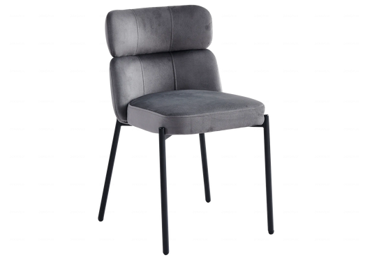 Chaises Velours Gris Pieds Noirs NORA – Lot de 4 Galerie du Mobilier