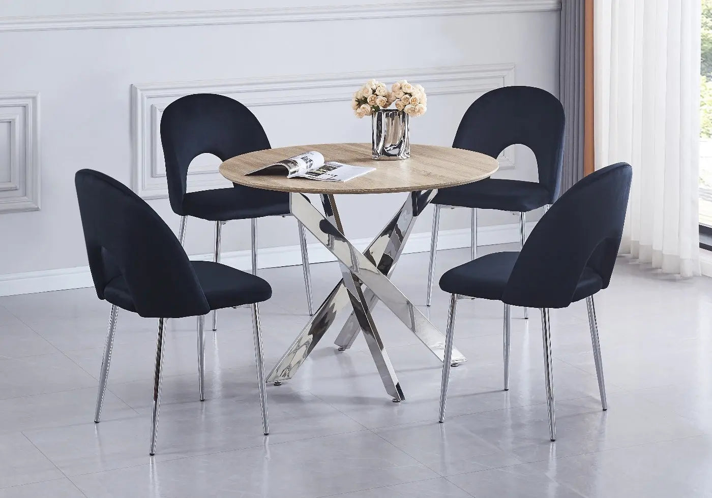 Chaises chromé velours noir TALIA (lot de 4) New Design