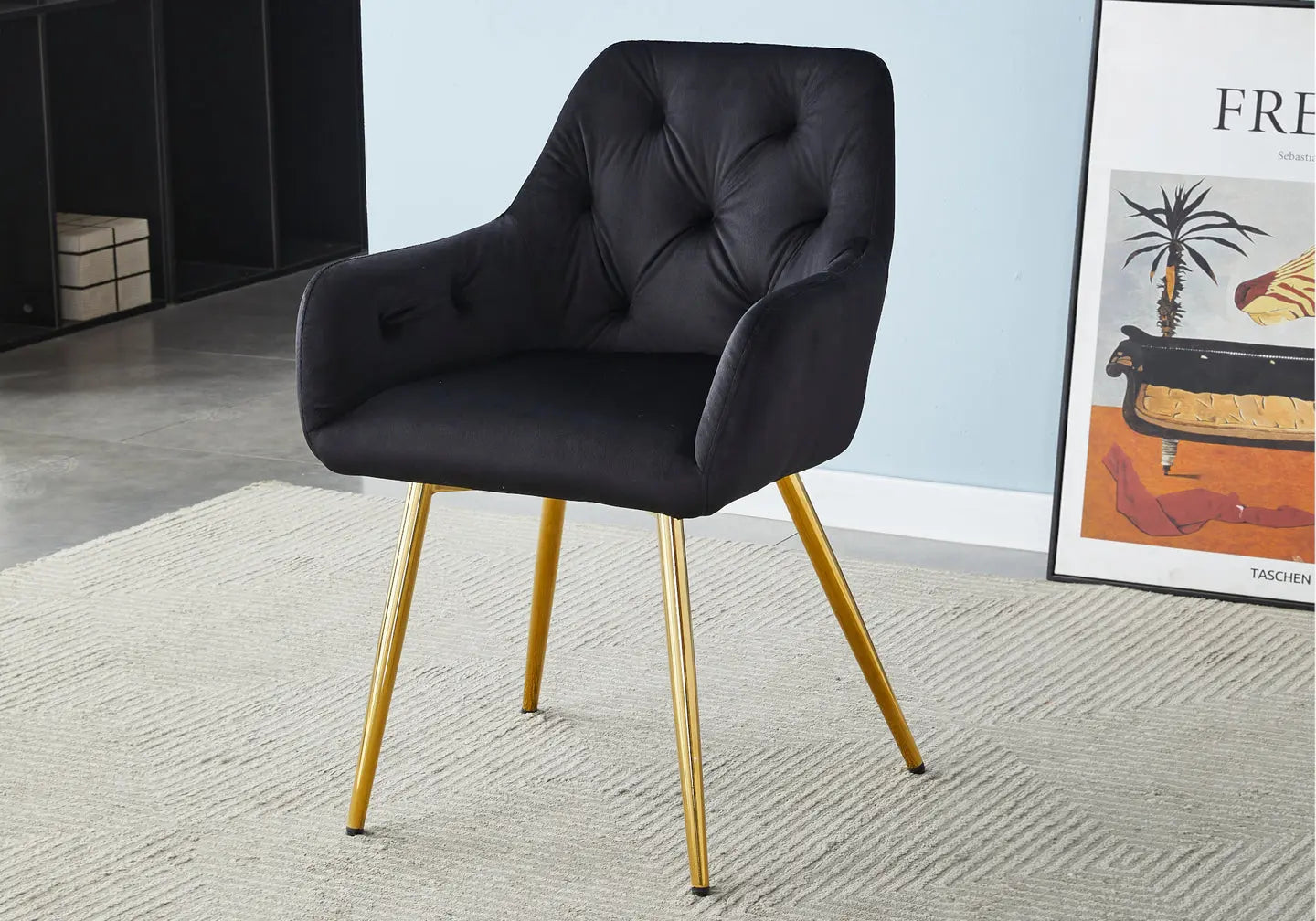 Chaises dorées capitonnées velours noir LIORA (lot de 2) New Design