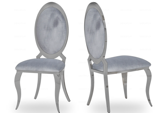 Chaises médaillon chromées velours gris EVI - Lot de 4 New Design