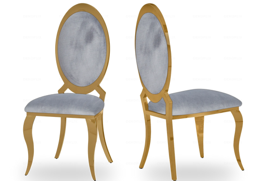 Chaises médaillon dorées velours gris EVI – Lot de 4 New Design