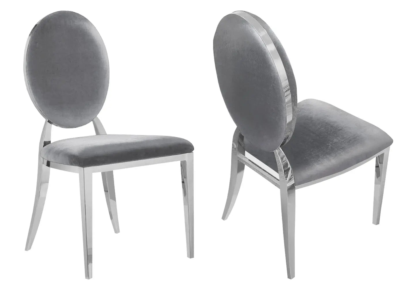 Chaises médaillon chromé velours gris NEO New Design