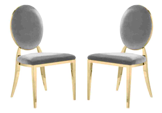 Chaises médaillon doré velours gris NEO - DEKOFLIX