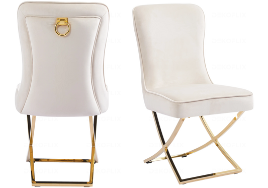 Chaises velours beige dorées avec poignée URSI New Design