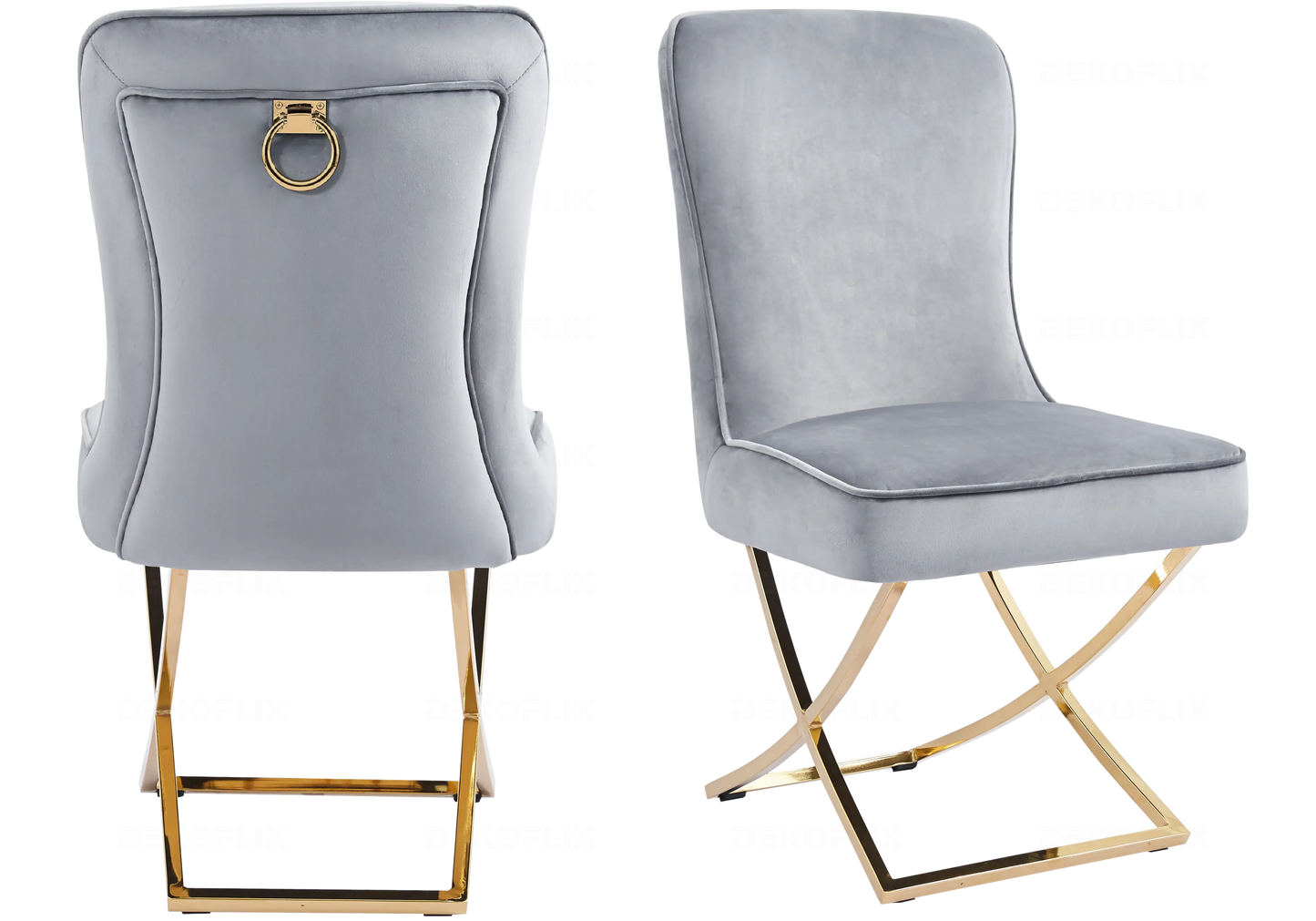 Chaises velours gris dorées avec poignée URSI New Design