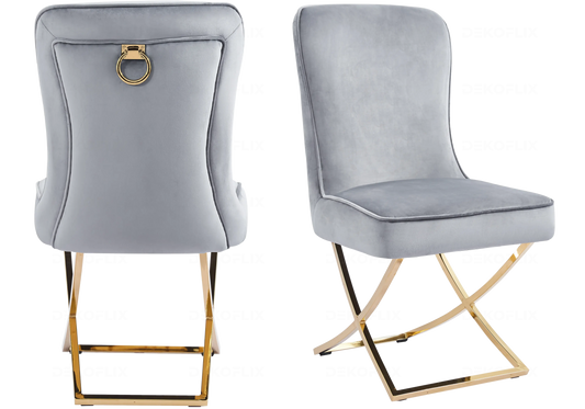 Chaises velours gris dorées avec poignée URSI New Design