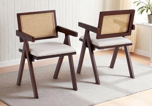 Chaise salle à manger noyer cannage naturel - MONZA