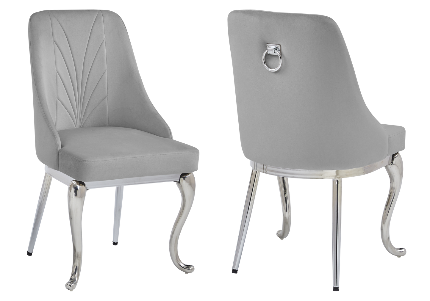 Chaises baroques velours gris anneau argenté - Nina x2
