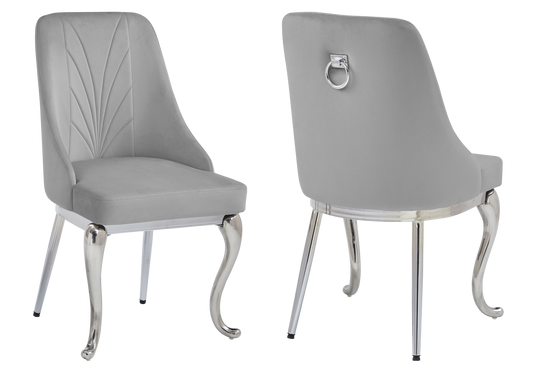 Chaises baroques velours gris anneau argenté - Nina x2