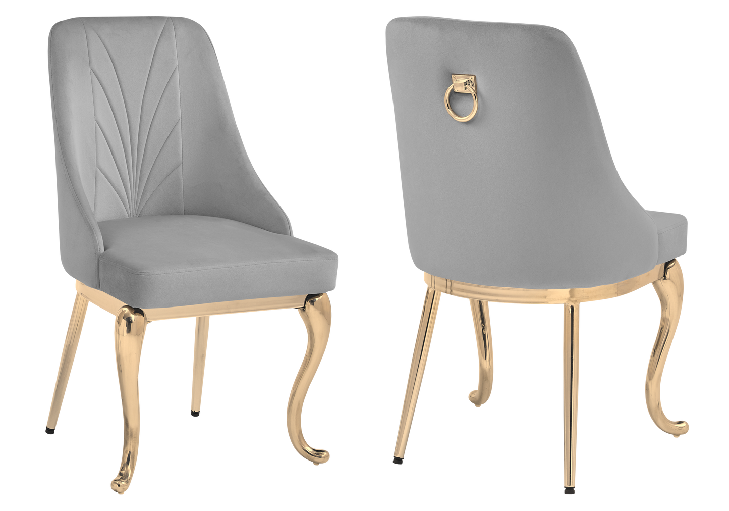 Chaises baroques velours gris anneau doré - Nina x2