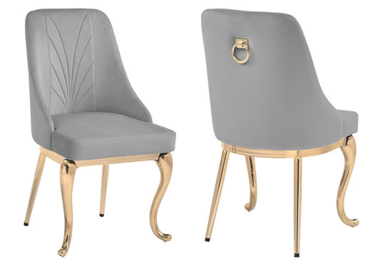 Chaises baroques velours gris anneau doré - Nina x2