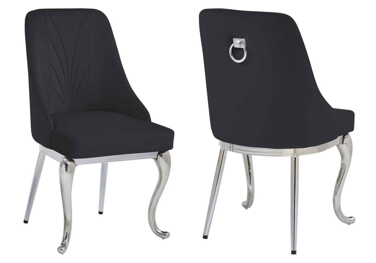 Chaises baroques velours noir anneau argenté - Nina x2
