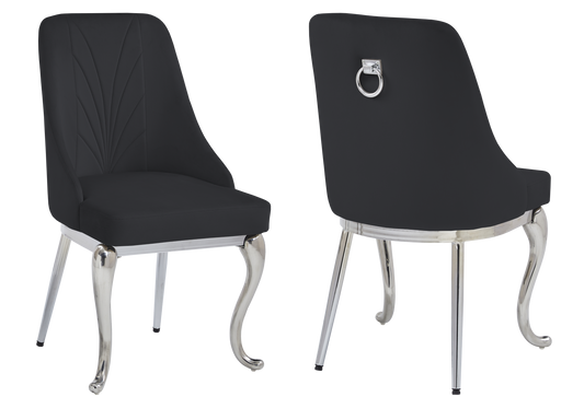 Chaises baroques velours noir anneau argenté - Nina x2