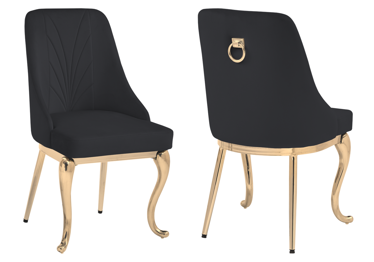 Chaises baroques velours noir anneau doré - Nina x2
