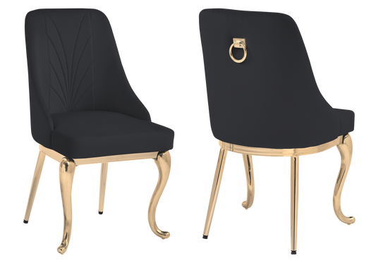 Chaises baroques velours noir anneau doré - Nina x2