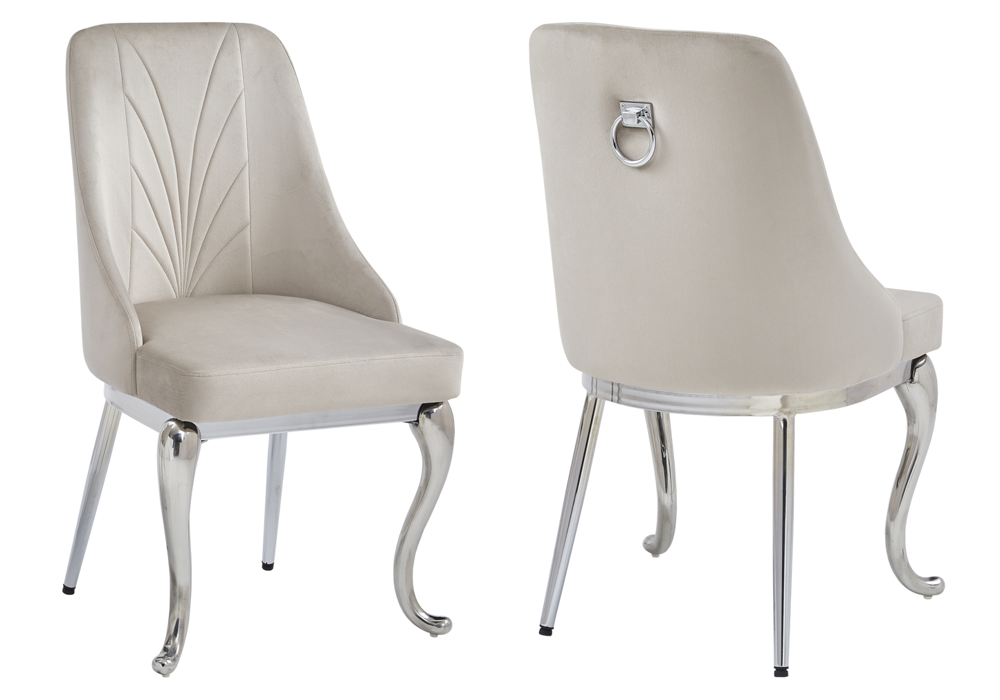 Chaises baroques velours taupe anneau argenté - Nina x2