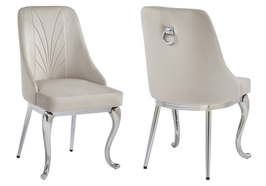 Chaises baroques velours taupe anneau argenté - Nina x2