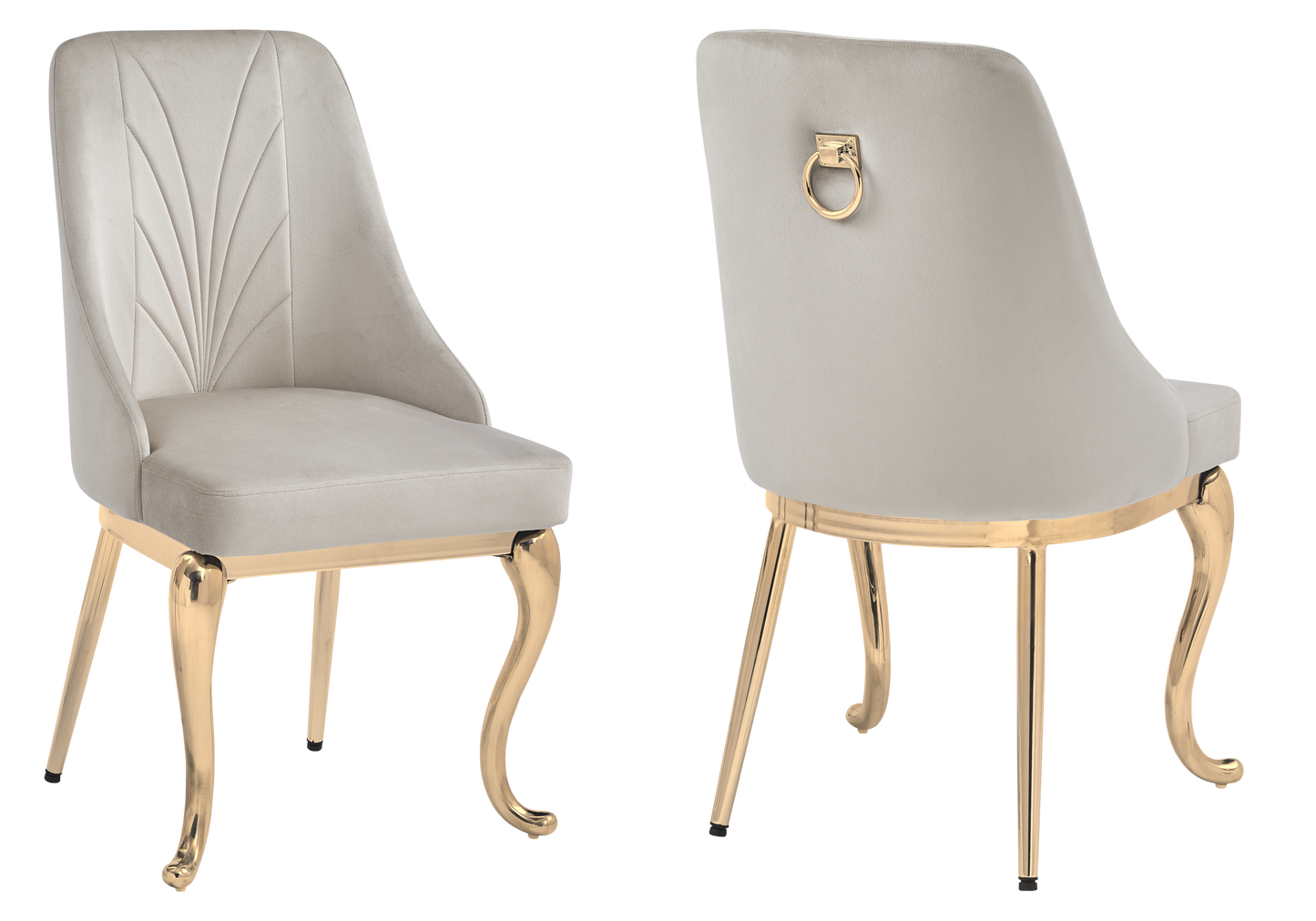 Chaises baroques velours taupe anneau doré - Nina x2