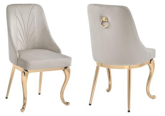 Chaises baroques velours taupe anneau doré - Nina x2
