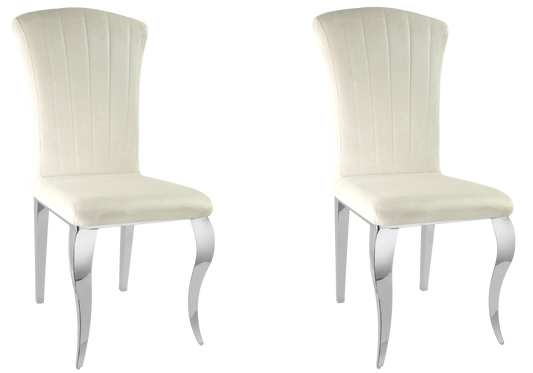 Chaises en velours écru pieds argentés – NOVA (lot de 6)