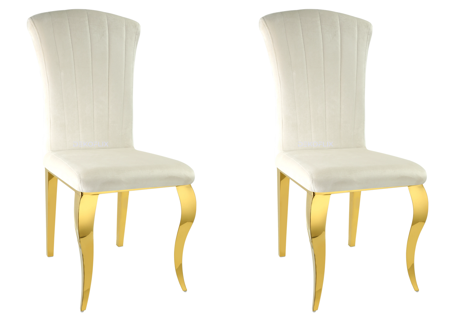 Table ronde marbre blanc et chaises écru dorée – NEO