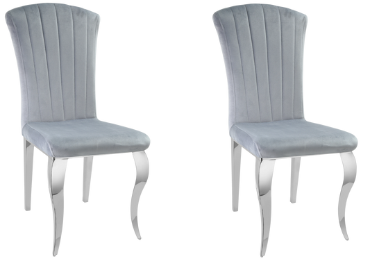 Chaises en velours gris pieds argentés – NOVA (lot de 6)