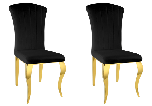 Chaises en velours noir pieds dorés – NOVA (lot de 6)