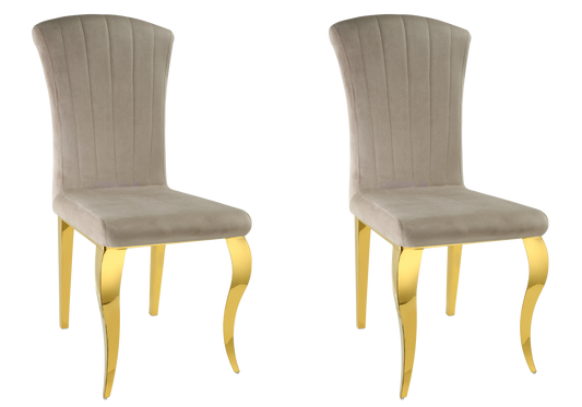 Chaises en velours taupe pieds dorés – NOVA (lot de 6)