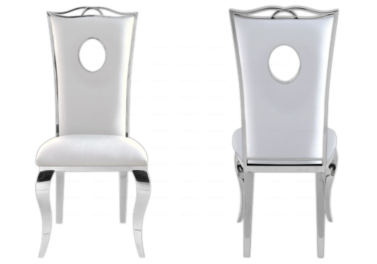 Chaises simili-cuir blanc design argent – PIA (lot de 4)