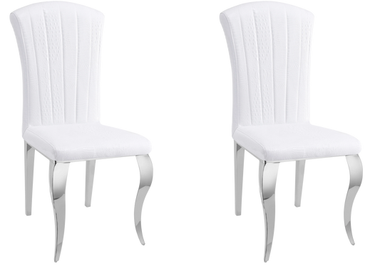 Chaises simili-cuir croco blanc pieds argentés – NOVA (lot de 6)