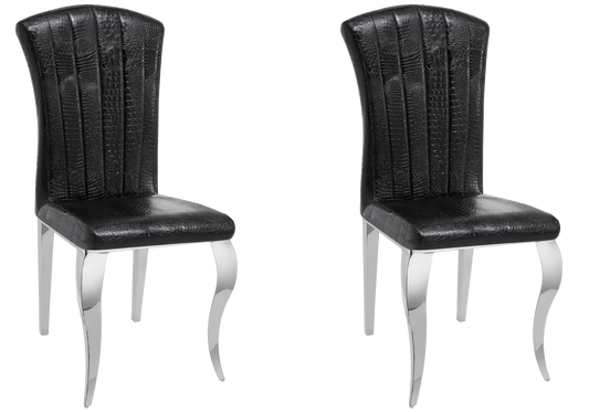Chaises simili-cuir croco noir pieds argentés – NOVA (lot de 6)