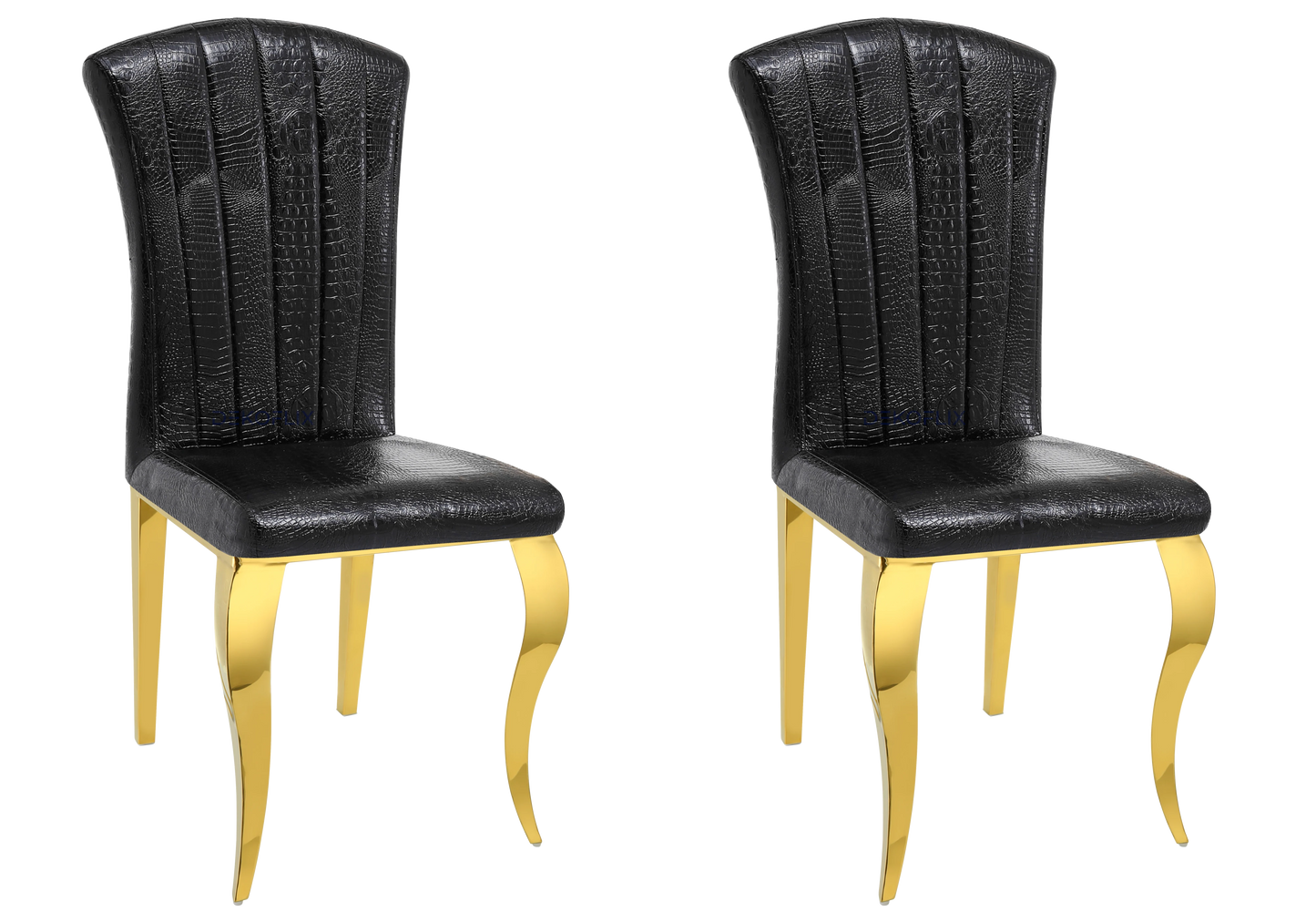 Chaises simili-cuir croco noir pieds dorés – NOVA (lot de 6)