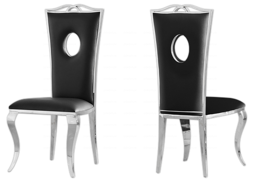 Chaises simili-cuir noir design argent – PIA (lot de 4)