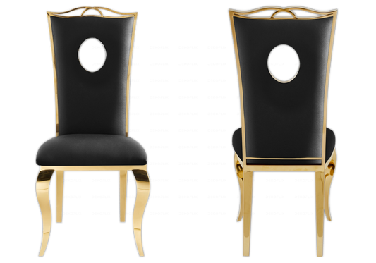 Chaises simili-cuir noir design doré – PIA (lot de 4)