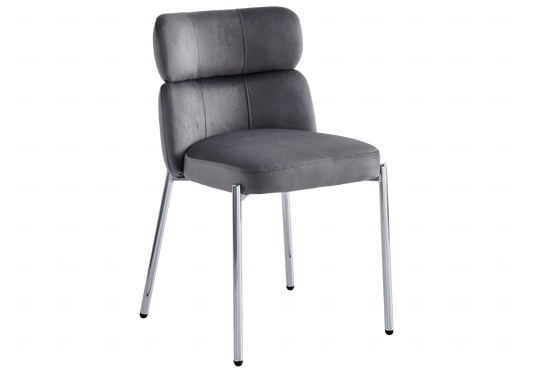 Chaises Velours Gris Pieds Argentés NORA – Lot de 4