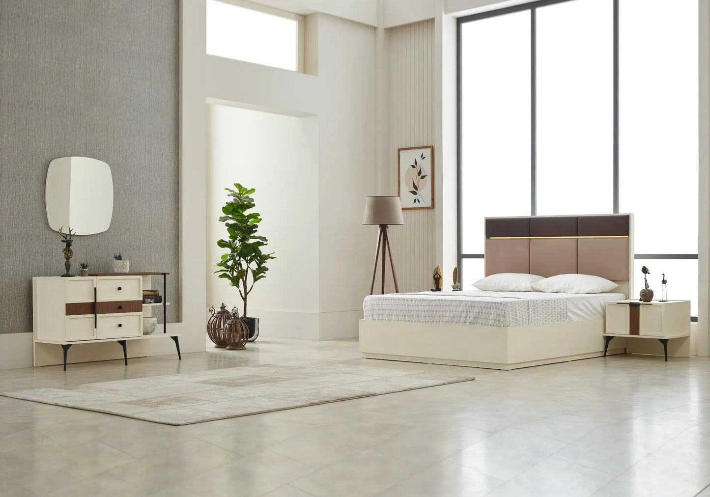 Chambre à coucher en bois crème LOFT Slims Mobilya