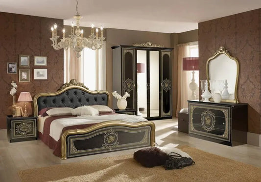 Chambre baroque laqué capitonné noir doré ALICE Italian TM