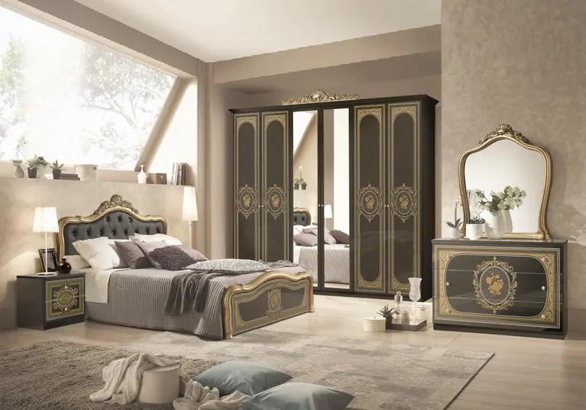 Chambre baroque laqué capitonné noir doré ALICE Italian TM