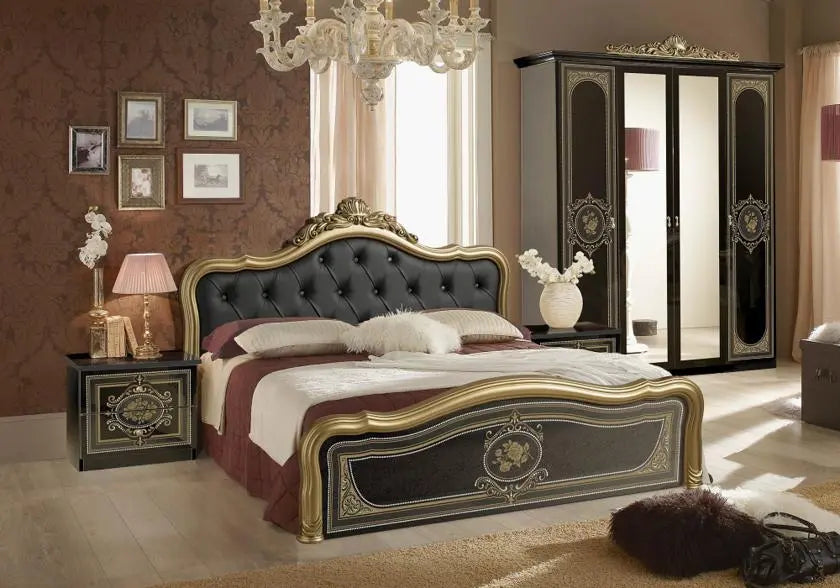 Chambre baroque laqué capitonné noir doré ALICE Italian TM