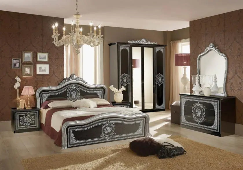 Chambre baroque laqué noir argent ALICE Italian TM