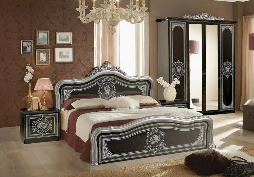 Chambre baroque laqué noir argent ALICE Italian TM