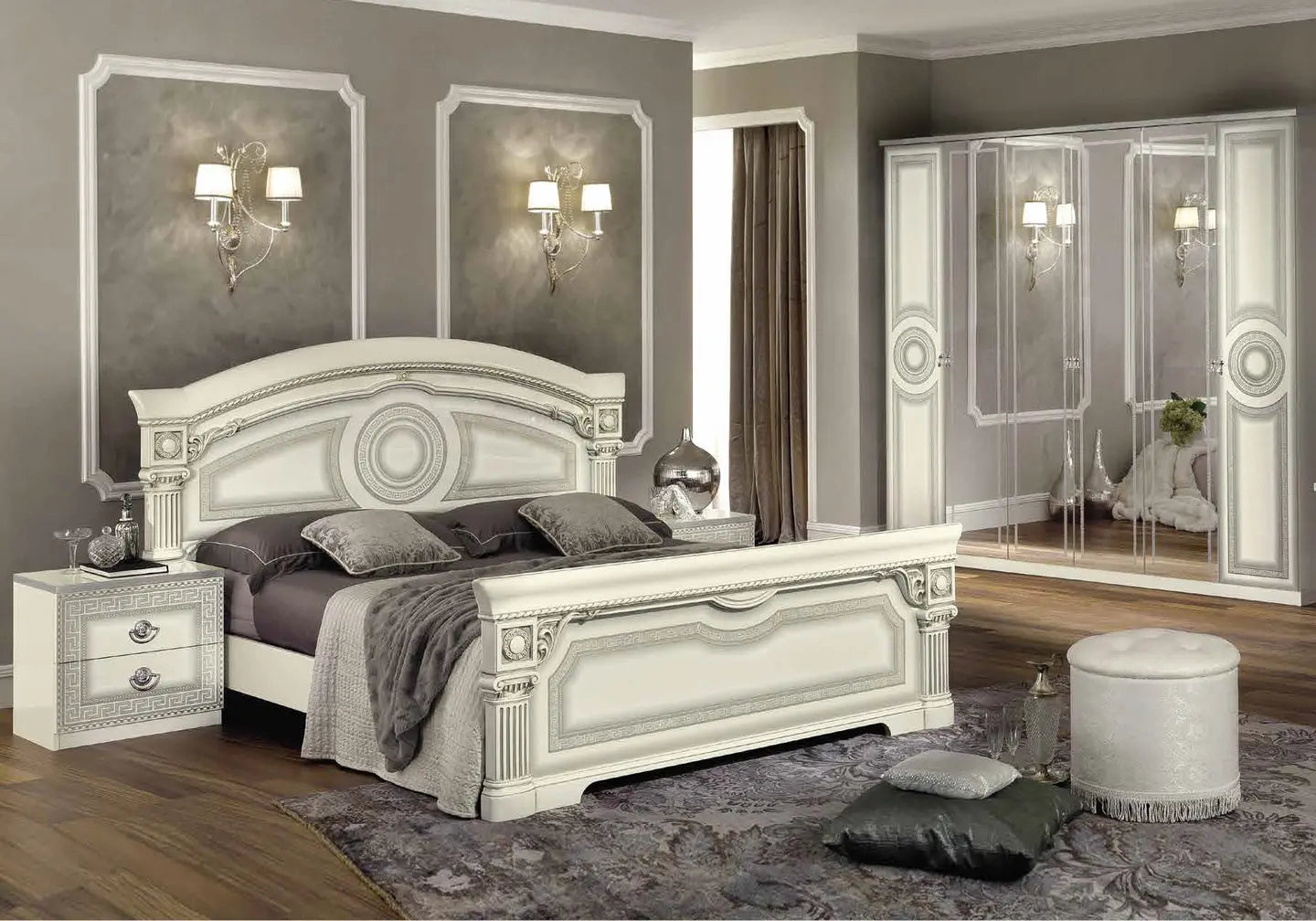 Chambre complète baroque laqué argent blanc ALLA CG Italy