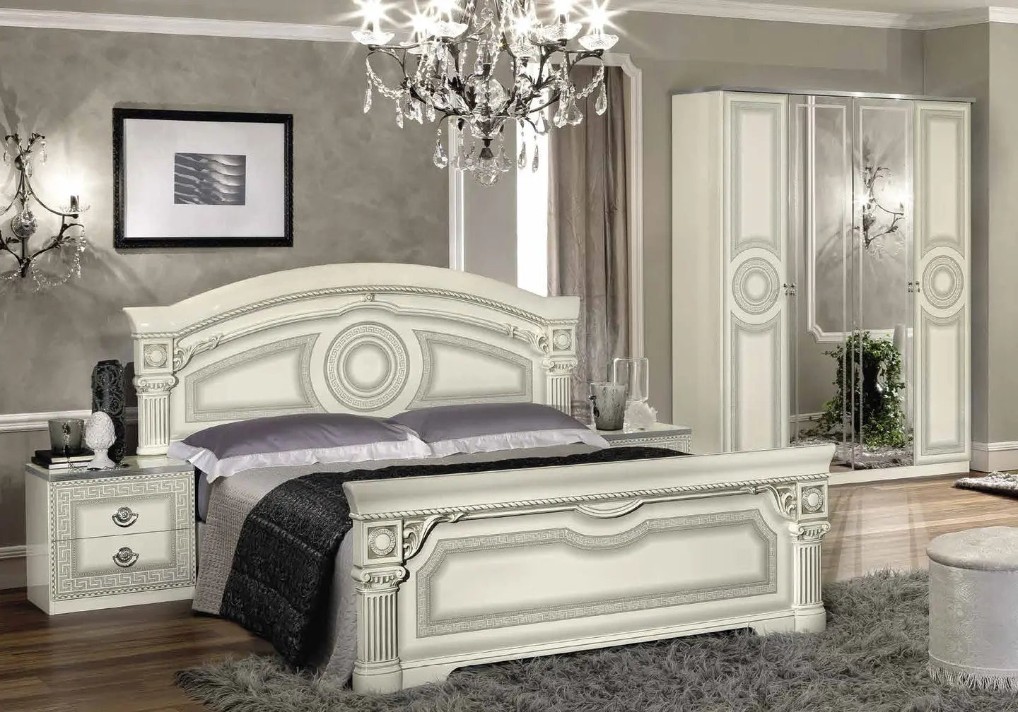 Chambre complète baroque laqué argent blanc ALLA CG Italy