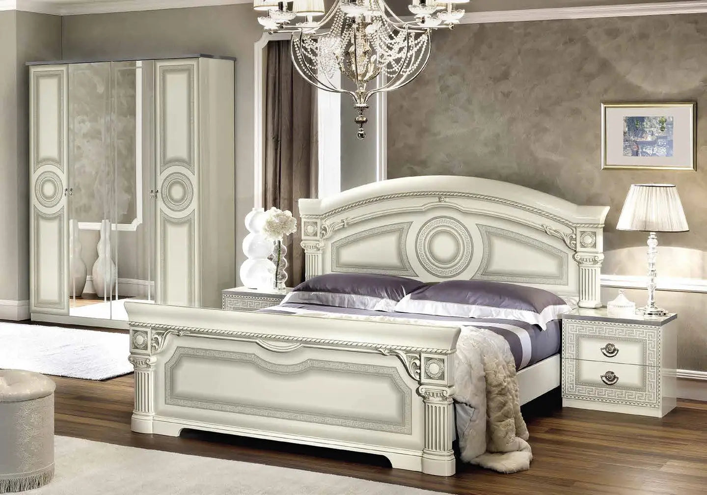 Chambre complète baroque laqué argent blanc ALLA CG Italy