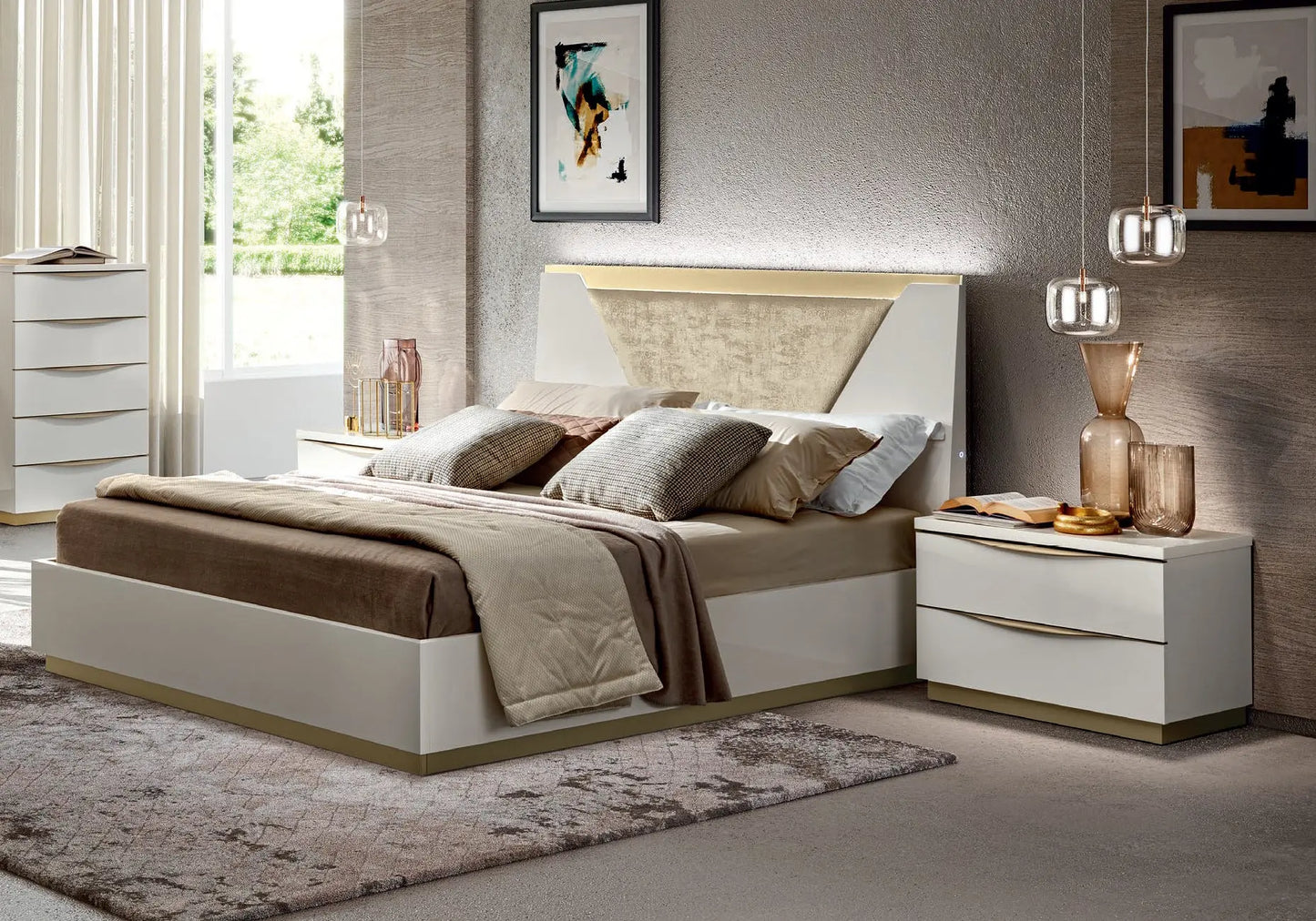 Chambre complète capitonné laquée blanc XENA CG Italy