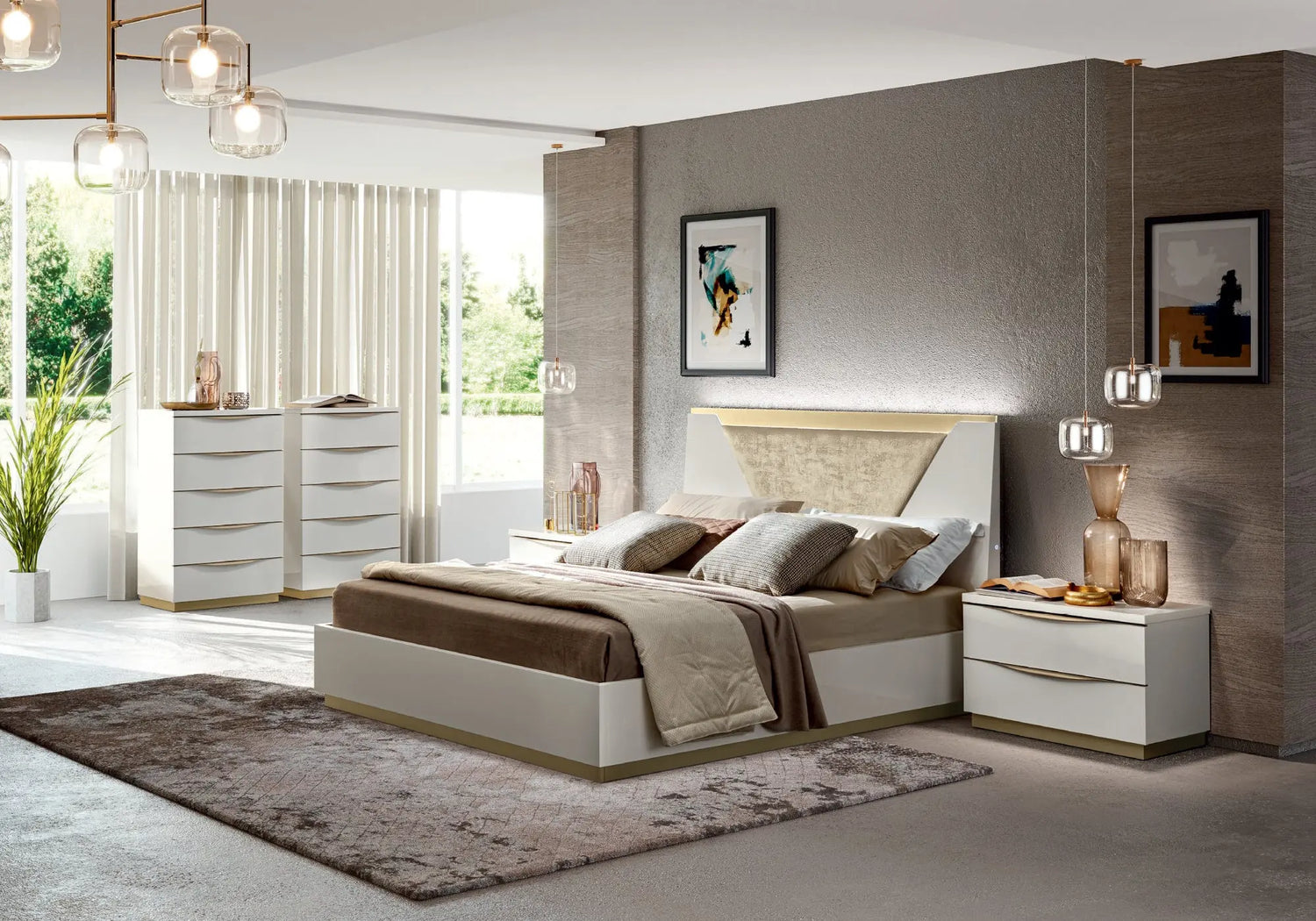 Chambre complète capitonné laquée blanc XENA CG Italy