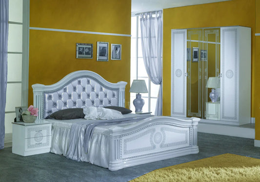 Chambre complète capitonnée laquée blanc argent ROBBY Made in Italy