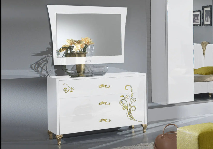 Chambre complète laquée or blanc ROSA
