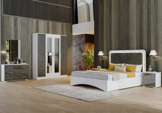 Chambre complète marbre gris doré LED – AMIRA